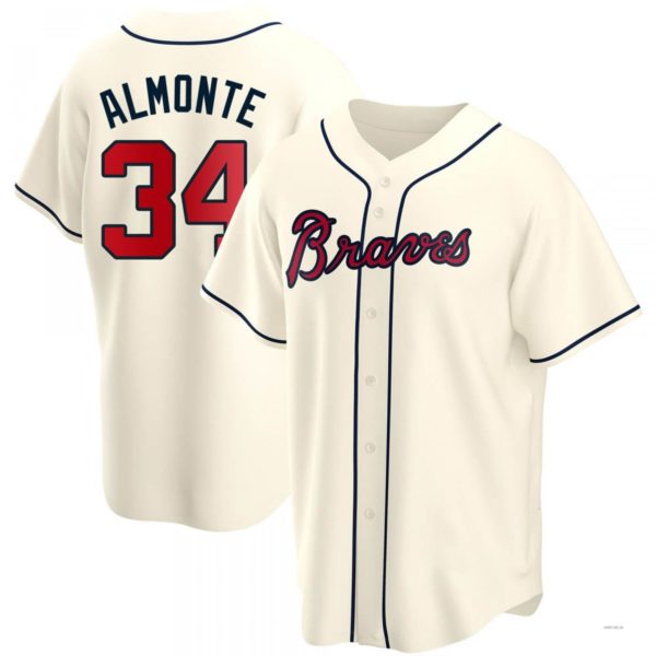 Atlanta Braves #34 Abeoeom Almonte Cream Alternate Jersey Stitches Baseball Jerseys