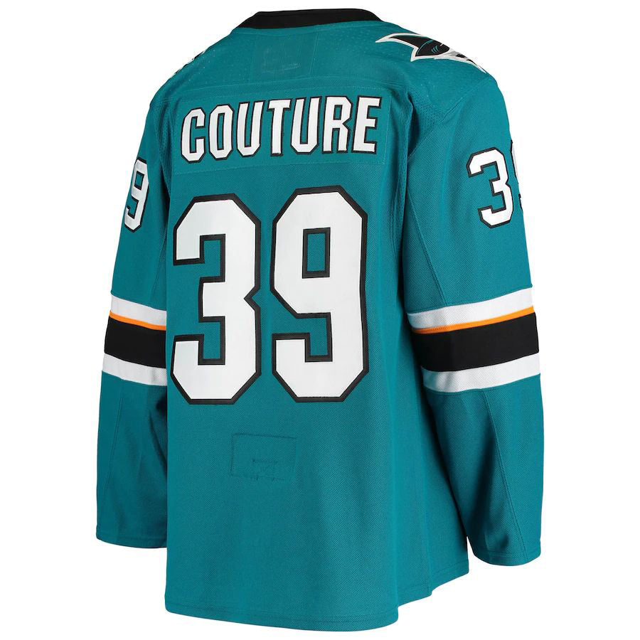 SJ.Sharks #39 Logan Couture Home Authentic Alternate Captain Player Jersey Teal Stitched American Hockey Jerseys