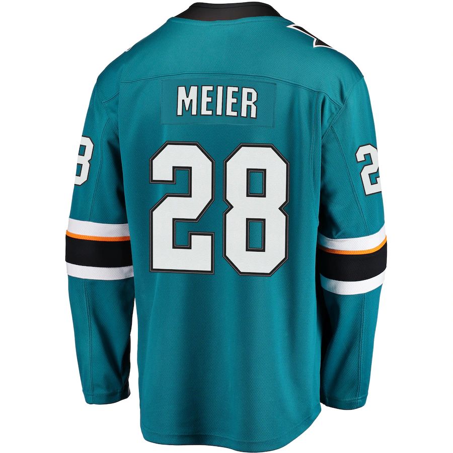 SJ.Sharks #28 Timo Meier Fanatics Branded Home Premier Breakaway Player Jersey Teal Stitched American Hockey Jerseys