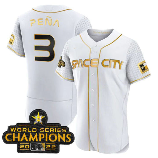 #3 Jeremy Pena Houston Astros White 2023 SPACE CITY CHAMPIONS FLEX JERSEY ¨C ALL STITCHED Baseball Jerseys