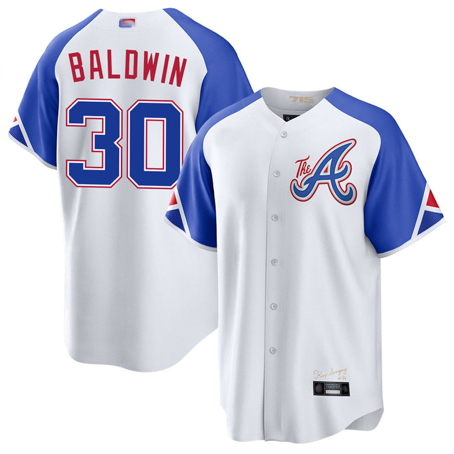 A.Braves #30 Drake Baldwin Player White City Connect Baseball Jerseys