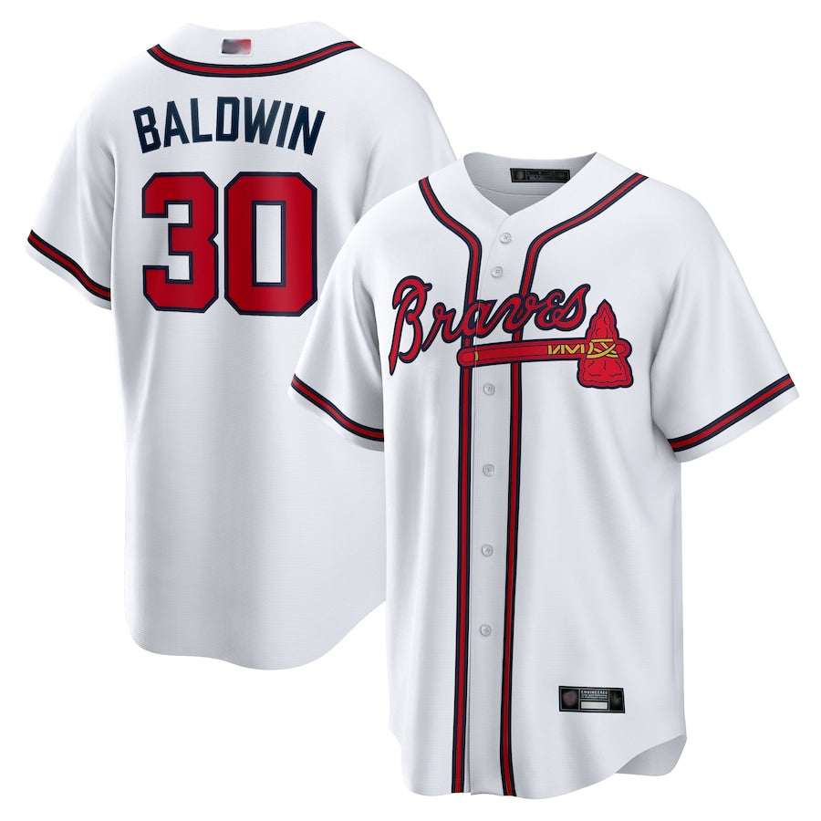 A.Braves #30 Drake Baldwin Player White Home Replica Baseball Jerseys