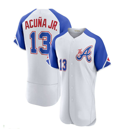 Atlanta Braves #13 Ronald Acuña Jr. White 2023 City Connect Authentic Player Jersey Stitches Baseball Jerseys