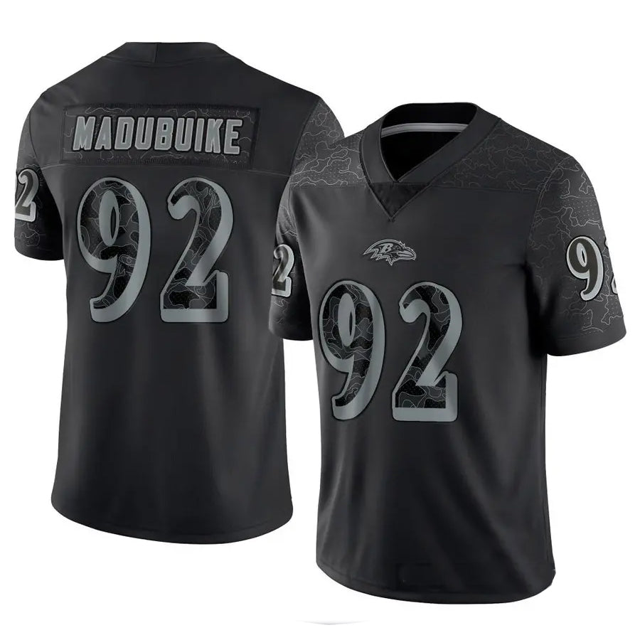 B.Ravens #92 Justin Madubuike Player Black REFLECTIVE Limited Football Jerseys