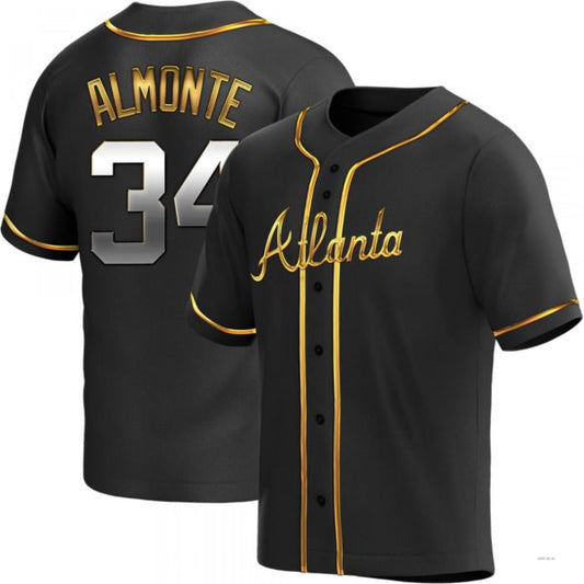 Atlanta Braves #34 Abeoeom Almonte Black Golden Alternate Jersey Stitches Baseball Jerseys