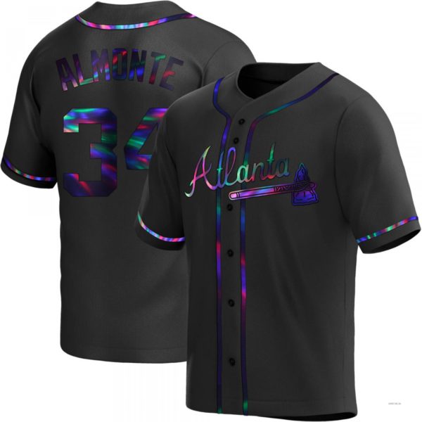 Atlanta Braves #34 Abeoeom Almonte Black Holographic Alternate Jersey Stitches Baseball Jerseys