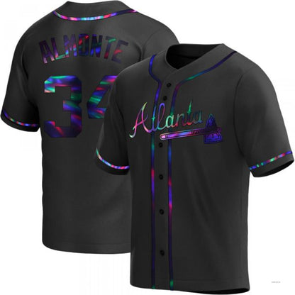 Atlanta Braves #34 Abeoeom Almonte Black Holographic Alternate Jersey Stitches Baseball Jerseys