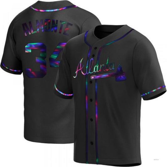 Atlanta Braves #34 Abeoeom Almonte Black Holographic Alternate Jersey Stitches Baseball Jerseys