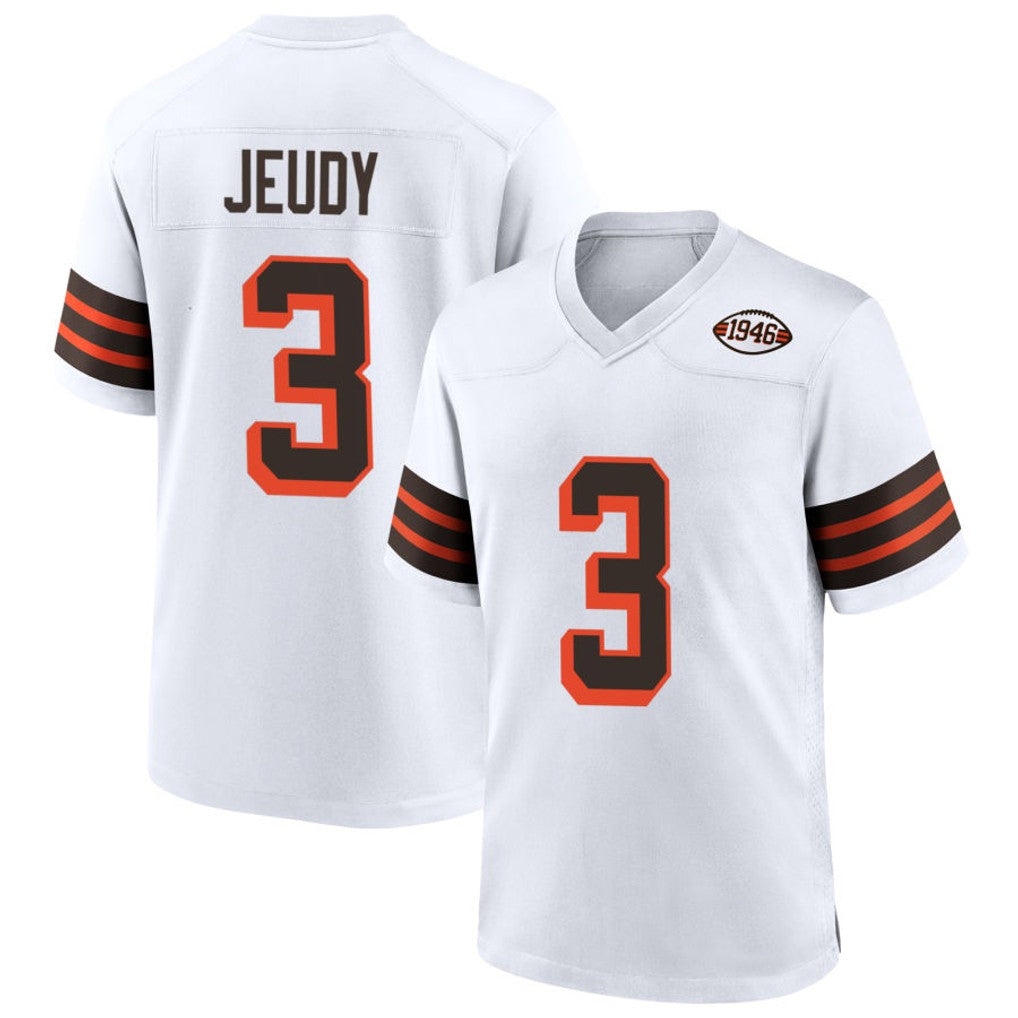 C.Browns #3 Jerry Jeudy Player White Alternate Home Game Football Jerseys