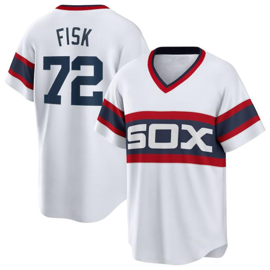 C.White Sox #72 Carlton Fisk Player White Home Cooperstown Collection Baseball Jerseys