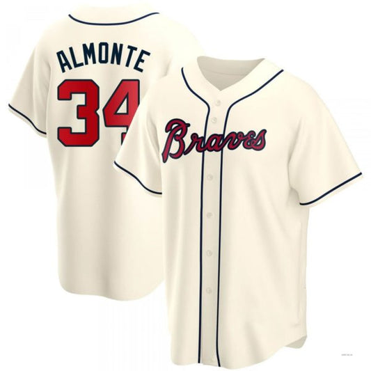 Atlanta Braves #34 Abeoeom Almonte Cream Alternate Jersey Stitches Baseball Jerseys
