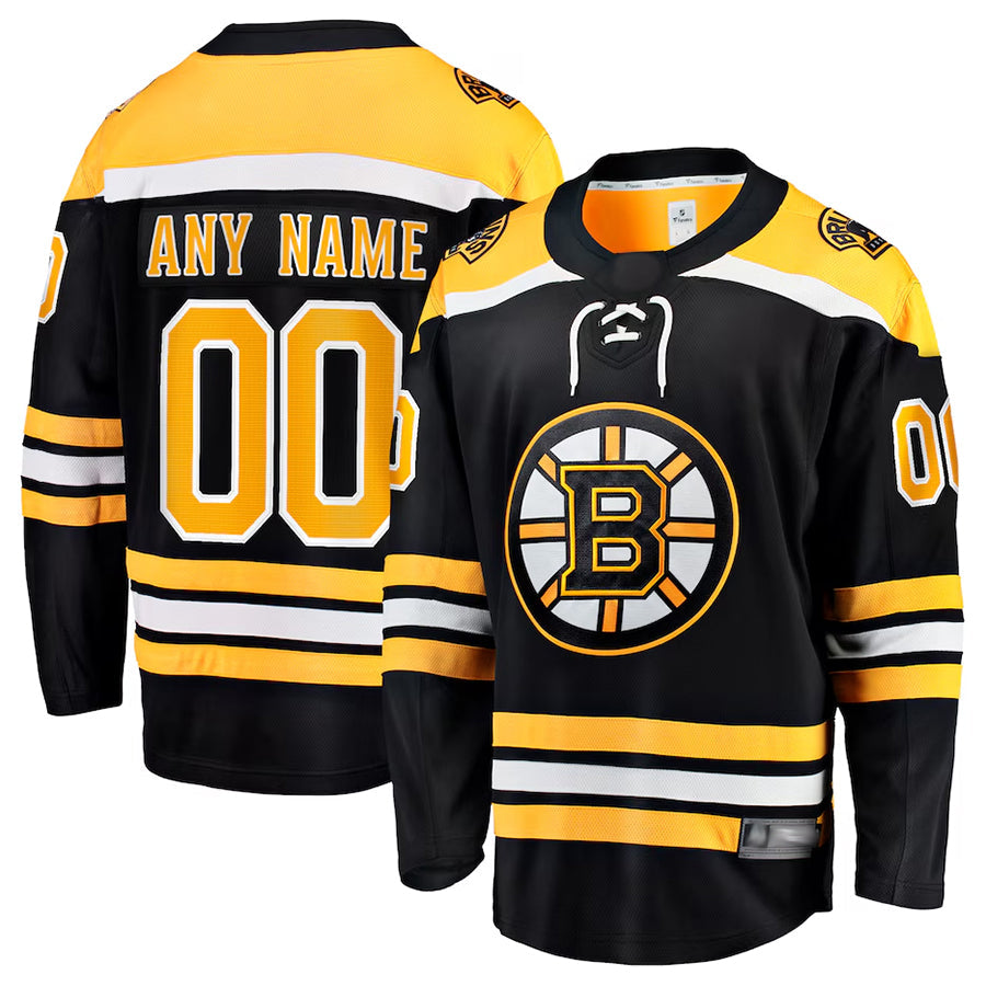 Custom B.Bruins Fanatics Home Breakaway Black Hockey Jerseys