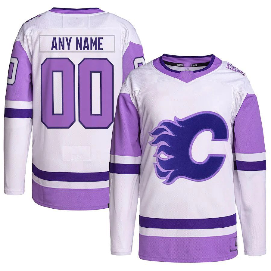 Custom C.Flames Fights Cancer White Stitched Hockey Jerseys