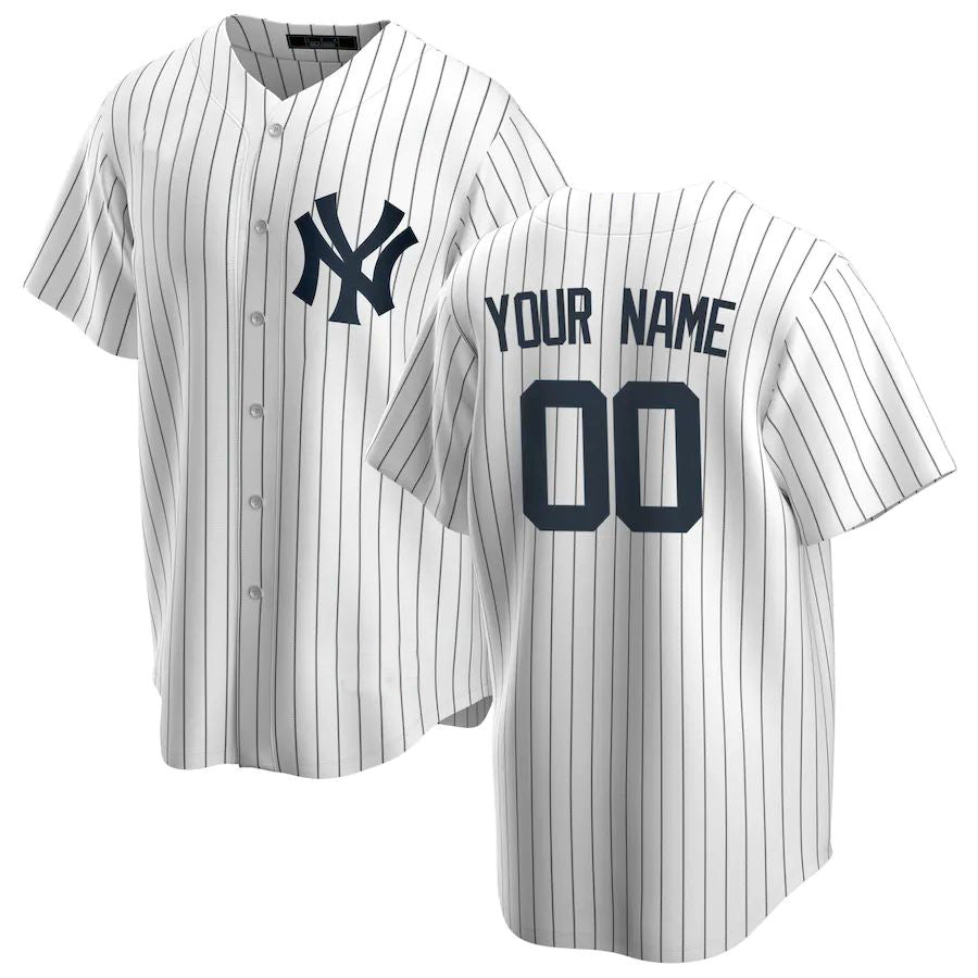 Custom NY.Yankees White Home Replica Baseball Jerseys