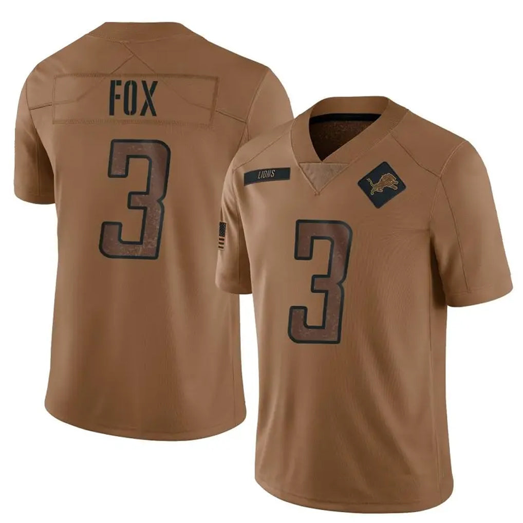 D.Lions #3 Jack Fox Player Brown Salute To Service Limited Football Jerseys