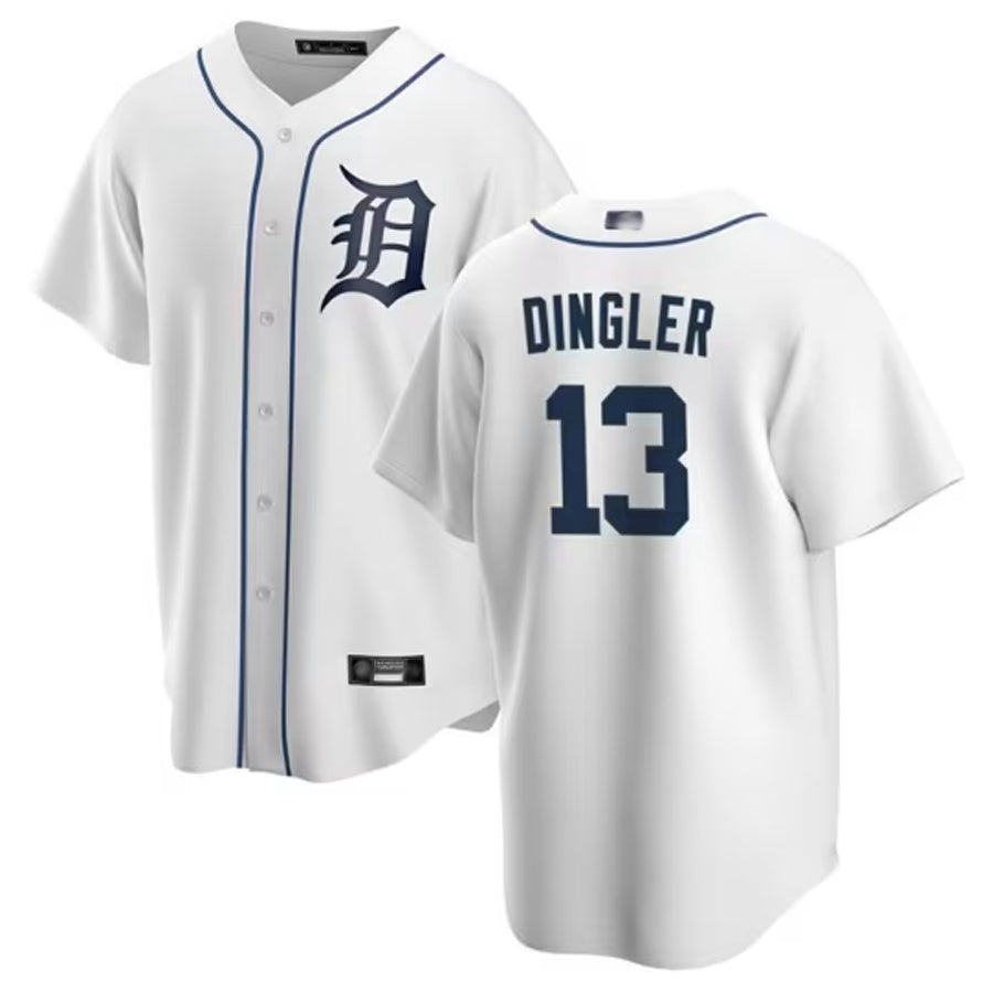 D.Tigers #13 Dillon Dingler Player White Game Baseball Jerseys