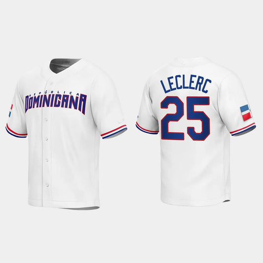 #25 JOSE LECLERC DOMINICAN REPUBLIC BASEBALL 2023 WORLD BASEBALL CLASSIC REPLICA JERSEY ¨C WHITE Stitches Baseball Jerseys