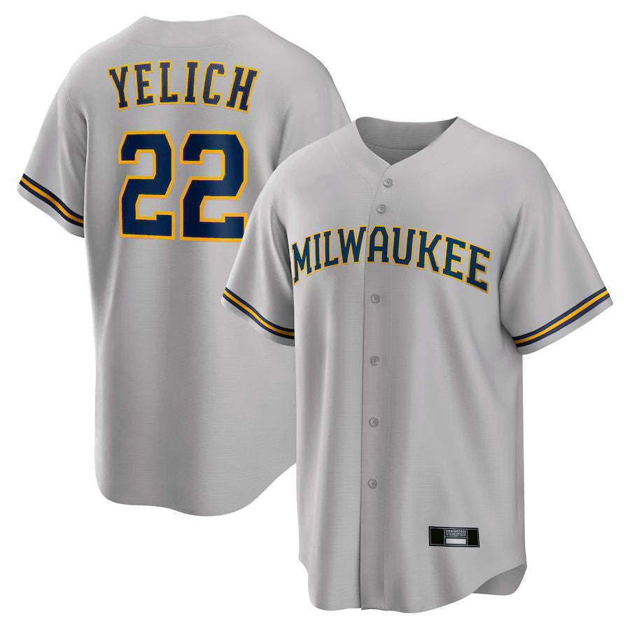 M.Brewers #22 Christian Yelich Player Gray Replica Baseball Jerseys