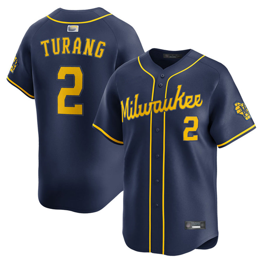 M.Brewers #2 Brice Turang Player Navy Home Limited Baseball Jerseys