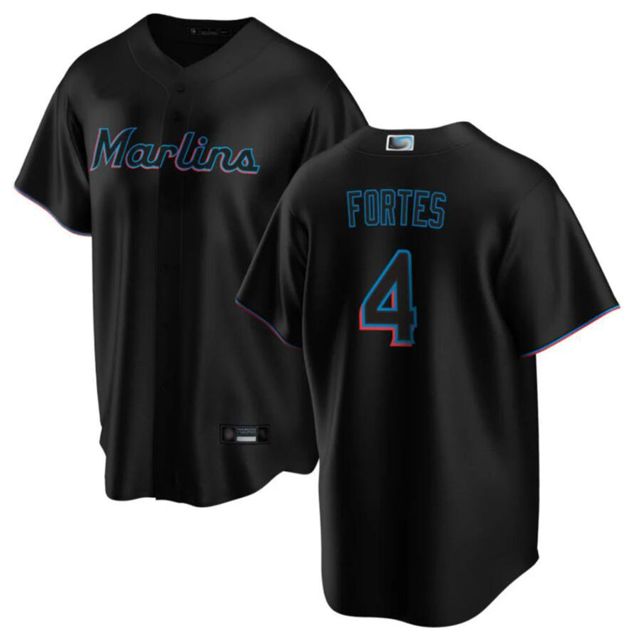 M.Marlins #4 Nick Fortes Player Black Replica Game Baseball Jerseys