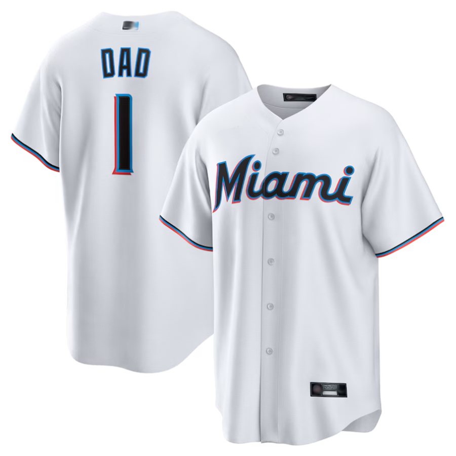 M.Marlins White #1 Dad Player Home Replica Baseball Jerseys