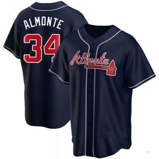 Atlanta Braves #34 Abeoeom Almonte Navy Alternate Jersey Stitches Baseball Jerseys
