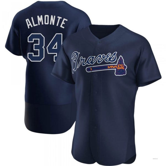 Atlanta Braves #34 Abeoeom Almonte Navy Alternate Team Name Jersey Stitches Baseball Jerseys