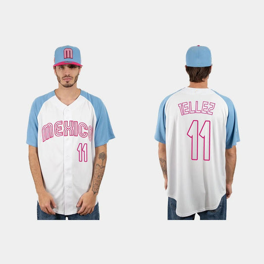 #11 ROWDY TELLEZ MEXICO BASEBALL 2023 WORLD BASEBALL CLASSIC JERSEY ¨C WHITE BLUE Stitches Baseball Jerseys