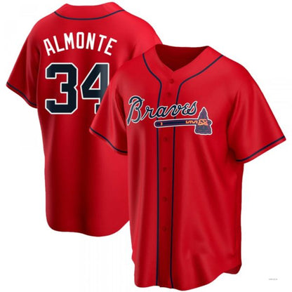 Atlanta Braves #34 Abeoeom Almonte Red Alternate Jersey Stitches Baseball Jerseys