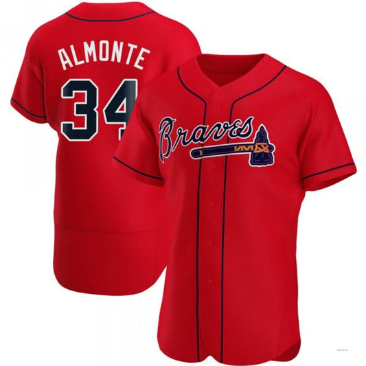 Atlanta Braves #34 Abeoeom Almonte Red Alternate Jersey Stitches Baseball Jerseys