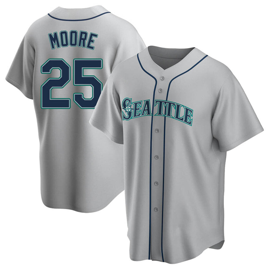 S.Mariners #25 Dylan Moore Player Gray Replica Game Baseball Jerseys