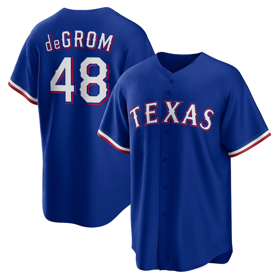 T.Rangers #48 Jacob deGrom Player Royal Replica Baseball Jerseys