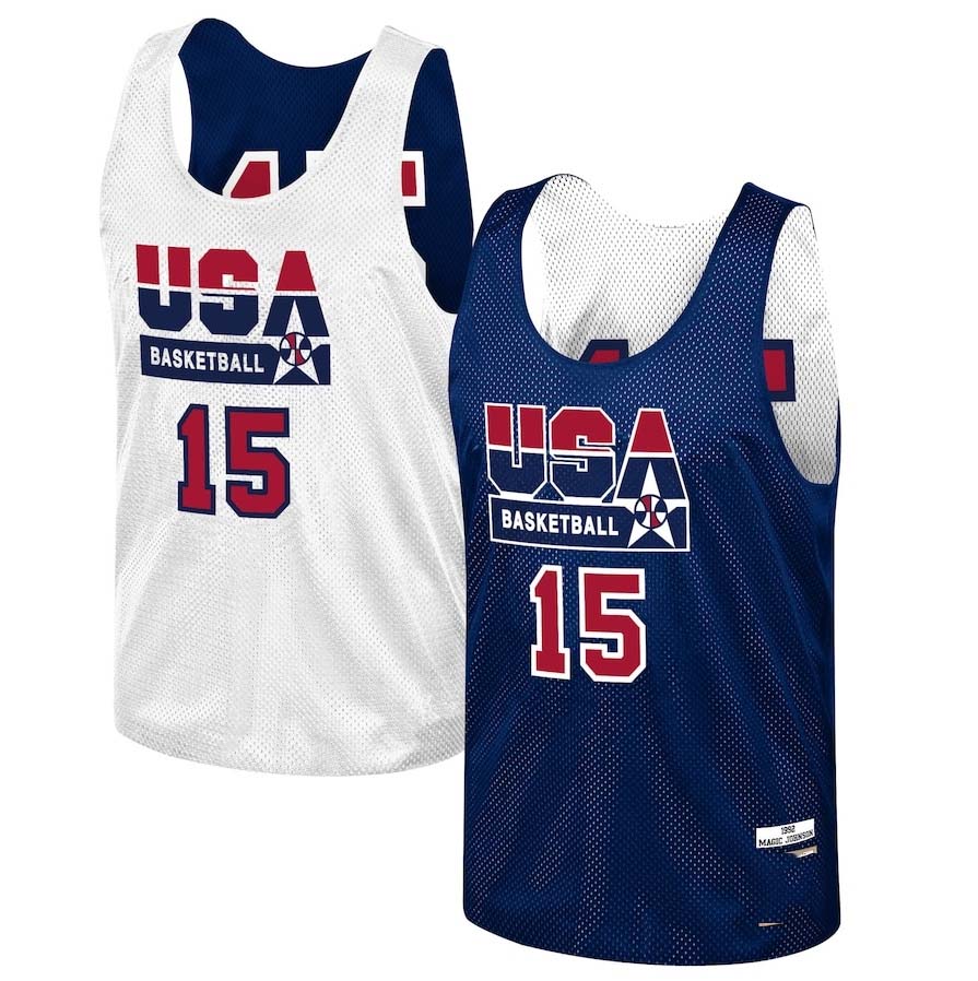 USA Basketball #15 Magic Johnson Player Training 1992 Dream Team Reversible Practice Jersey - Navy American Basketball Jerseys
